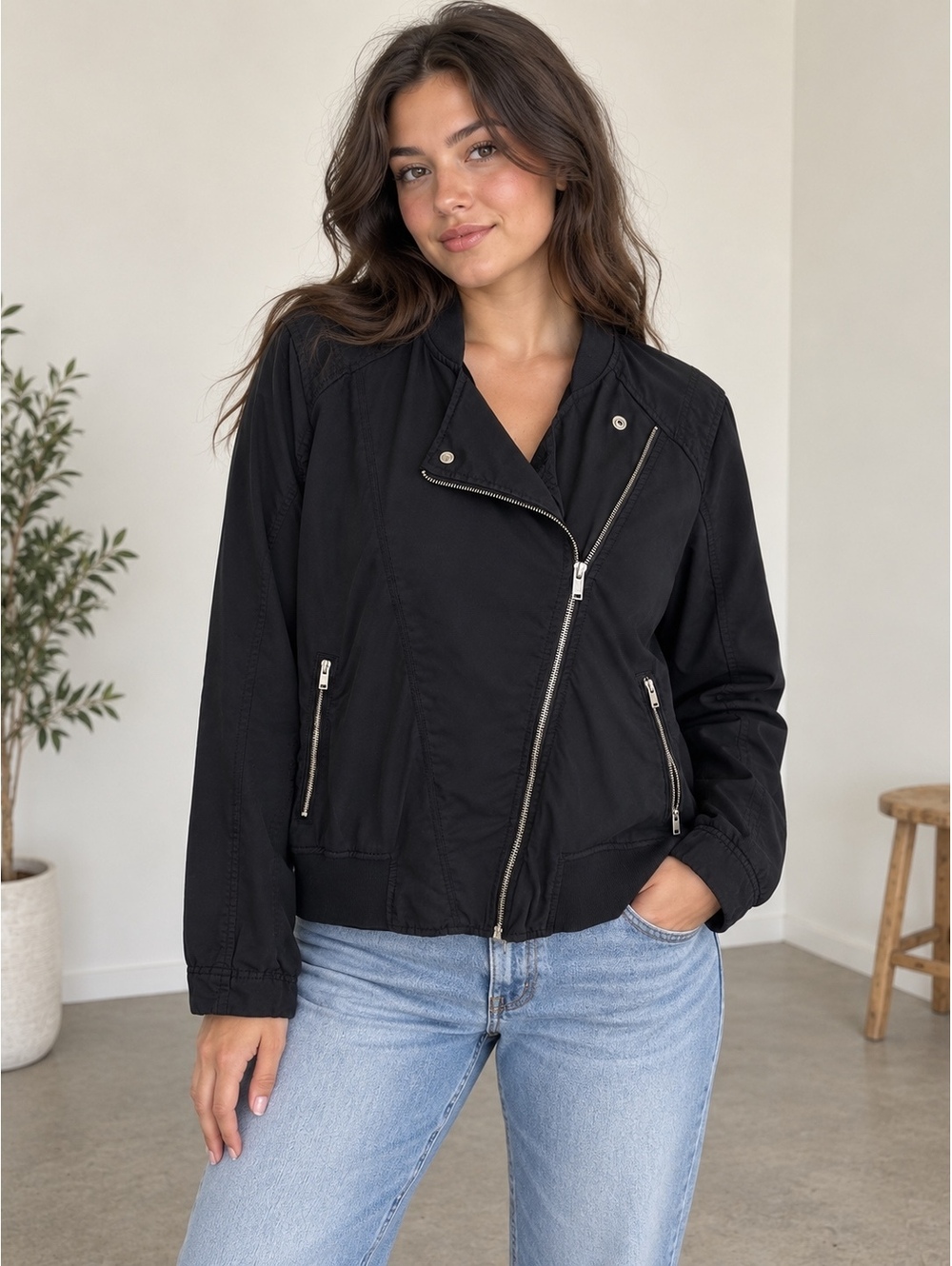 American Eagle Women’s XL Black Lyocell Moto Jacket Asymmetrical Zip